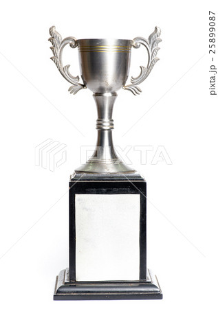 The silver trophy with victory on white. 25899087