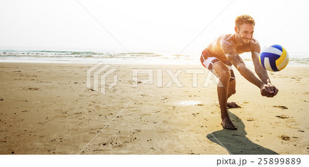 Man Beach Summer Holiday Vacation Volleyball Concept Man Beach Summer Holiday Vacation Volleyball Concept 25899889