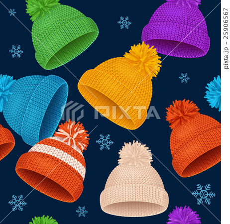 Knitted Hat Winter Background Pattern. Vector Knitted Hat Winter Background Pattern. Vector 25906567