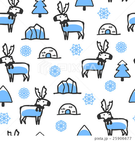 Seamless pattern with cute doodle reindeer 25906677
