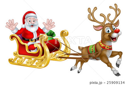 Christmas Cartoon Santa and Reindeer Sleigh 25909134