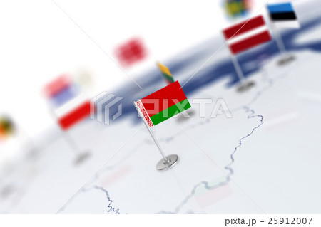 Belarus flag in the focus. Europe map with flags Belarus flag in the focus. Europe map with flags 25912007