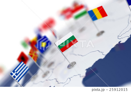 Bulgaria flag in the focus. Europe map with flags 25912015