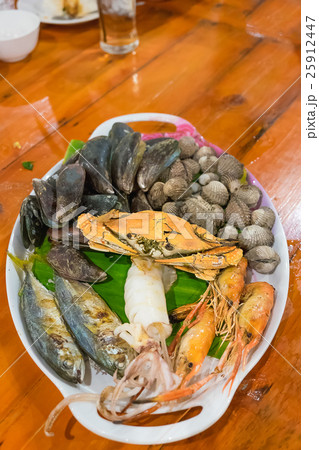 Seafood on white dish, Seafood on white dish, 25912447