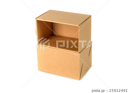 Brown cardboard box package with cover, isolated on white backgr Brown cardboard box package with cover, isolated on white backgr 25912491