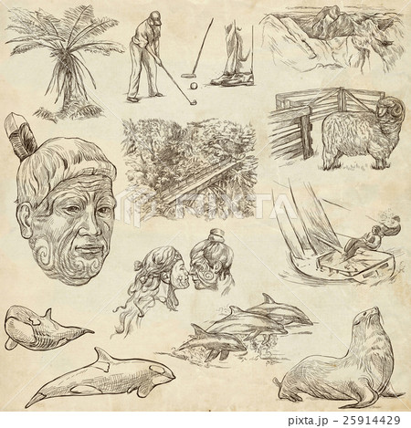 New Zealand. Pictures of Life. An hand drawings. 25914429