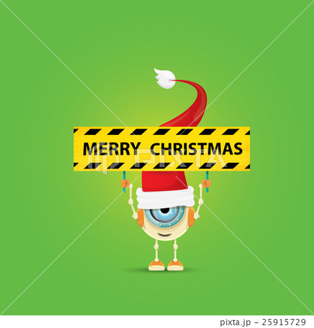 Cartoon Cute Robot elf with santa red hat. 25915729