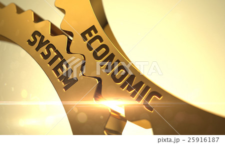 Economic System Concept. Golden Gears. 3D. 25916187