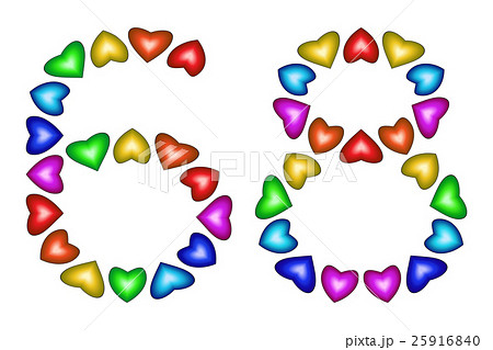 Number 68, sixty eight of colorful hearts on white 25916840