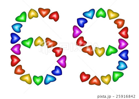 Number 69, sixty nine of colorful hearts on white 25916842