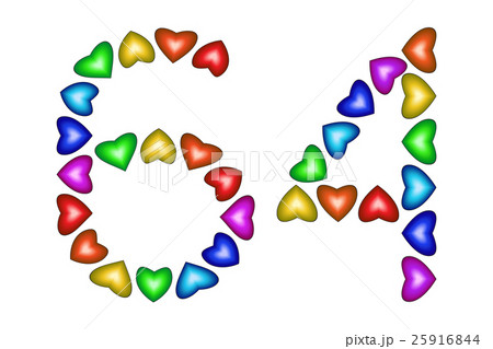 Number 64, sixty four of colorful hearts on white 25916844