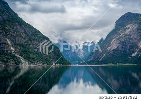 Norway fjord scenic landscape of Eidfjord with 25917932