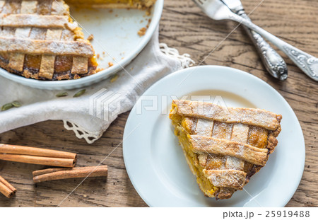 Pumpkin pie on the wooden background 25919488