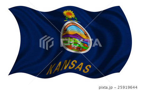 Flag of Kansas wavy on white, fabric texture Flag of Kansas wavy on white, fabric texture 25919644