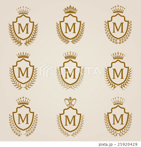 Golden shields with laurel wreath 25920429