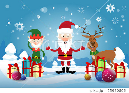 Smiling Santa Claus, Reindeer And Christmas Elf 25920806