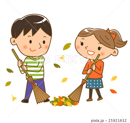 落ち葉を掃く子供のイラスト素材