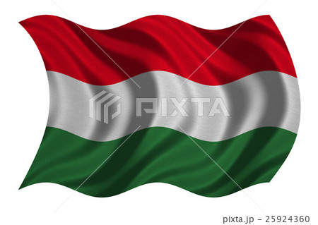 Flag of Hungary wavy on white, fabric texture 25924360