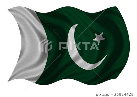 Flag of Pakistan wavy on white, fabric texture 25924429