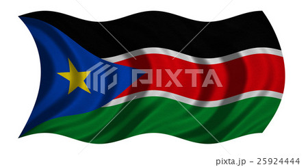 Flag of South Sudan wavy on white, fabric texture 25924444