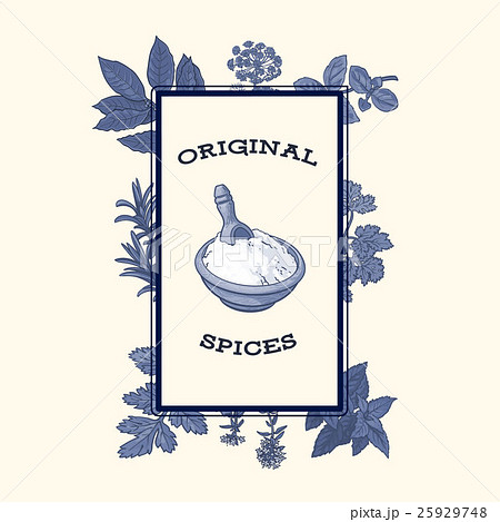 Bowl of flour framed by spices and herbs, poster Bowl of flour framed by spices and herbs, poster 25929748