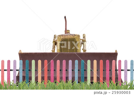 old tractors on the colorful fence 25930003