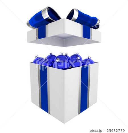 Box full of blue Christmas balls 3D illustration 25932770