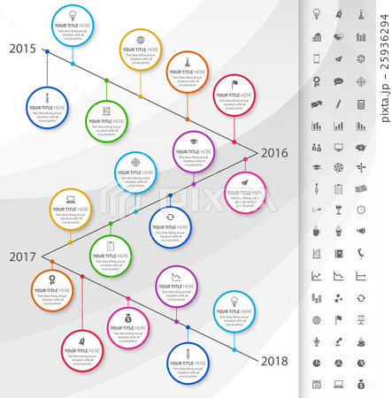 Modern timeline with rainbow milestones and icons 25936294
