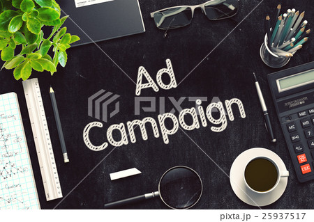 Ad Campaign Handwritten on Black Chalkboard. 3D Ad Campaign Handwritten on Black Chalkboard. 3D 25937517