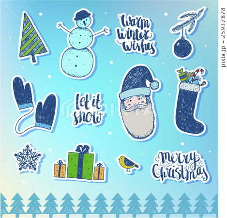 Vector set of Christmas, New Year stickers, badges 25937878