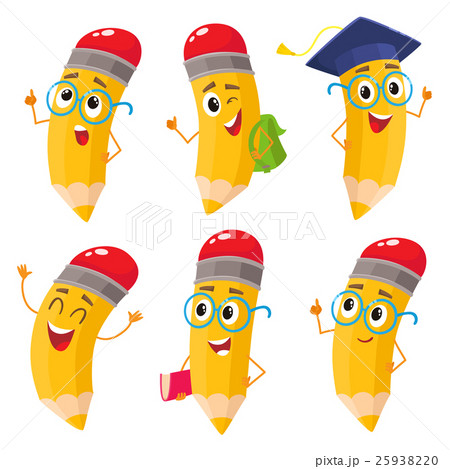 Set of cartoon pencils with books, backpack 25938220