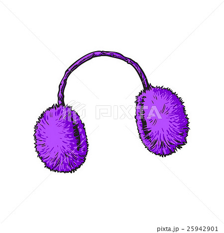 Bright Purple Fluffy Fur Ear Muffsのイラスト素材