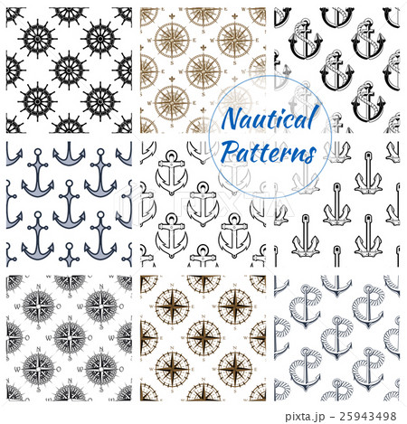 Nautical anchor, wheel seamless patterns set Nautical anchor, wheel seamless patterns set 25943498