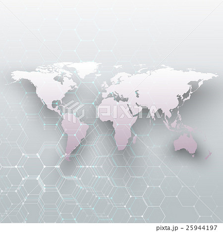 White world map, connecting lines and dots on gray 25944197