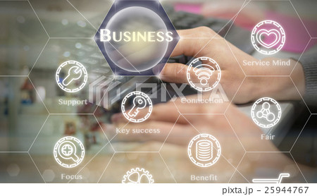 closeup hand press the enter button of keyboard on the Social media symbol on Internet network concept background,Elements of this image furnished by NASA, Business technology concept 25944767