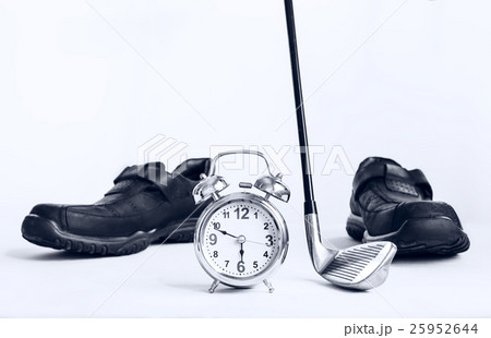 golf club and alarm clock with business leather 25952644
