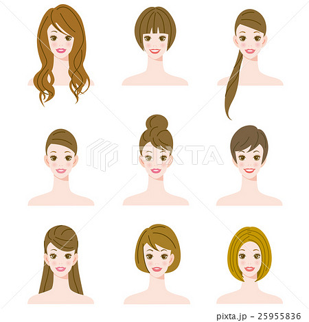 女性達 顔 ヘアースタイルのイラスト素材