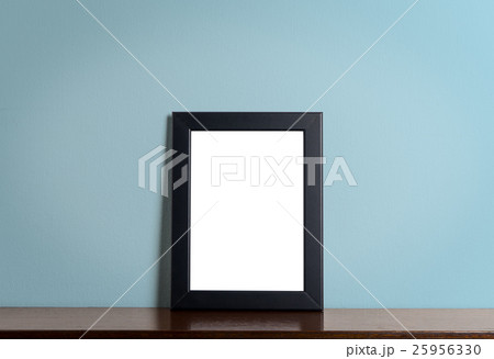 Black modern picture frame on Blue background Black modern picture frame on Blue background 25956330