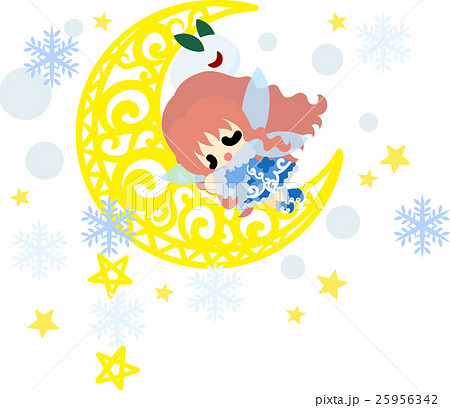 冬と女の子の可愛いイラスト 眠る雪の妖精 のイラスト素材