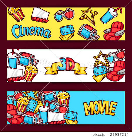 Cinema And 3d Movie Advertising Banners In Cartoonのイラスト素材