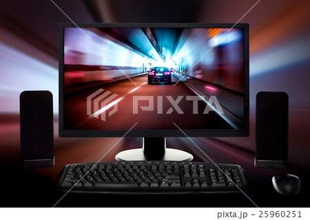 Computer set with digital background. 25960251