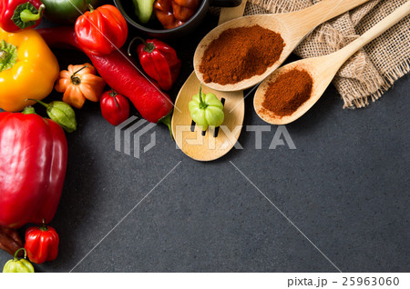 Composition created with different kind of peppers Composition created with different kind of peppers 25963060