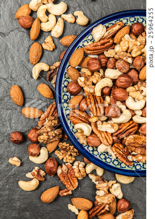 Mix of different nuts closeup photo 25964255