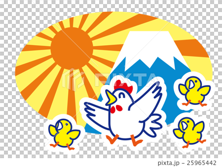 富士山からのご来光 喜ぶにわとり親子 富士山からのご来光 喜ぶにわとり親子 25965442
