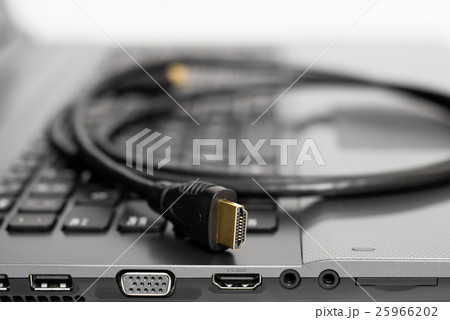HDMI Cable on computer close up shot 25966202