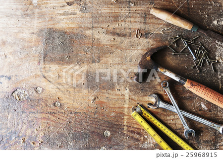 Woodwork Tools Chisel hammer Wrench Screw Concept 25968915