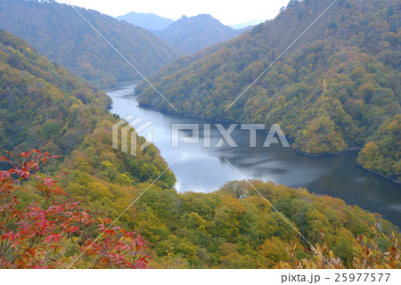 朝日スーパーラインより見る猿田貯水池の紅葉 25977577
