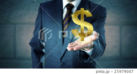 Business Manager Offering A Golden Dollar Symbol Business Manager Offering A Golden Dollar Symbol 25979087