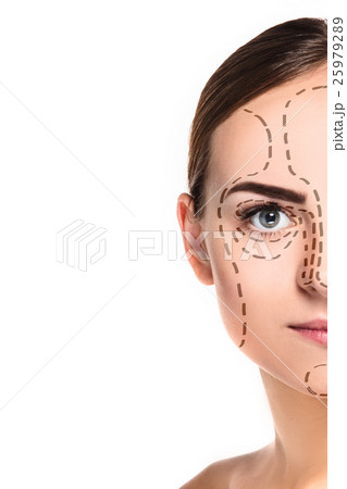 The beautiful woman face with arrows The beautiful woman face with arrows 25979289