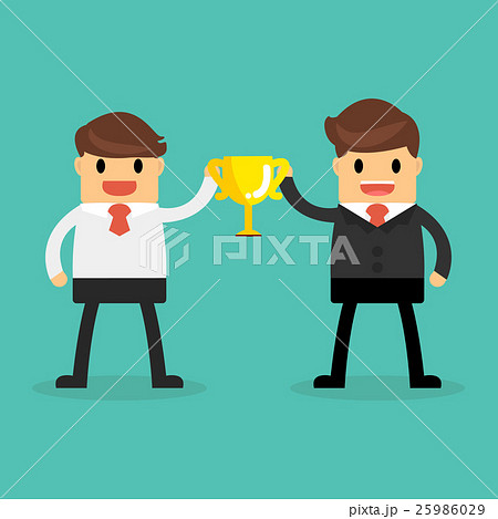 Business teams holding a champion gold trophy. Business teams holding a champion gold trophy. 25986029